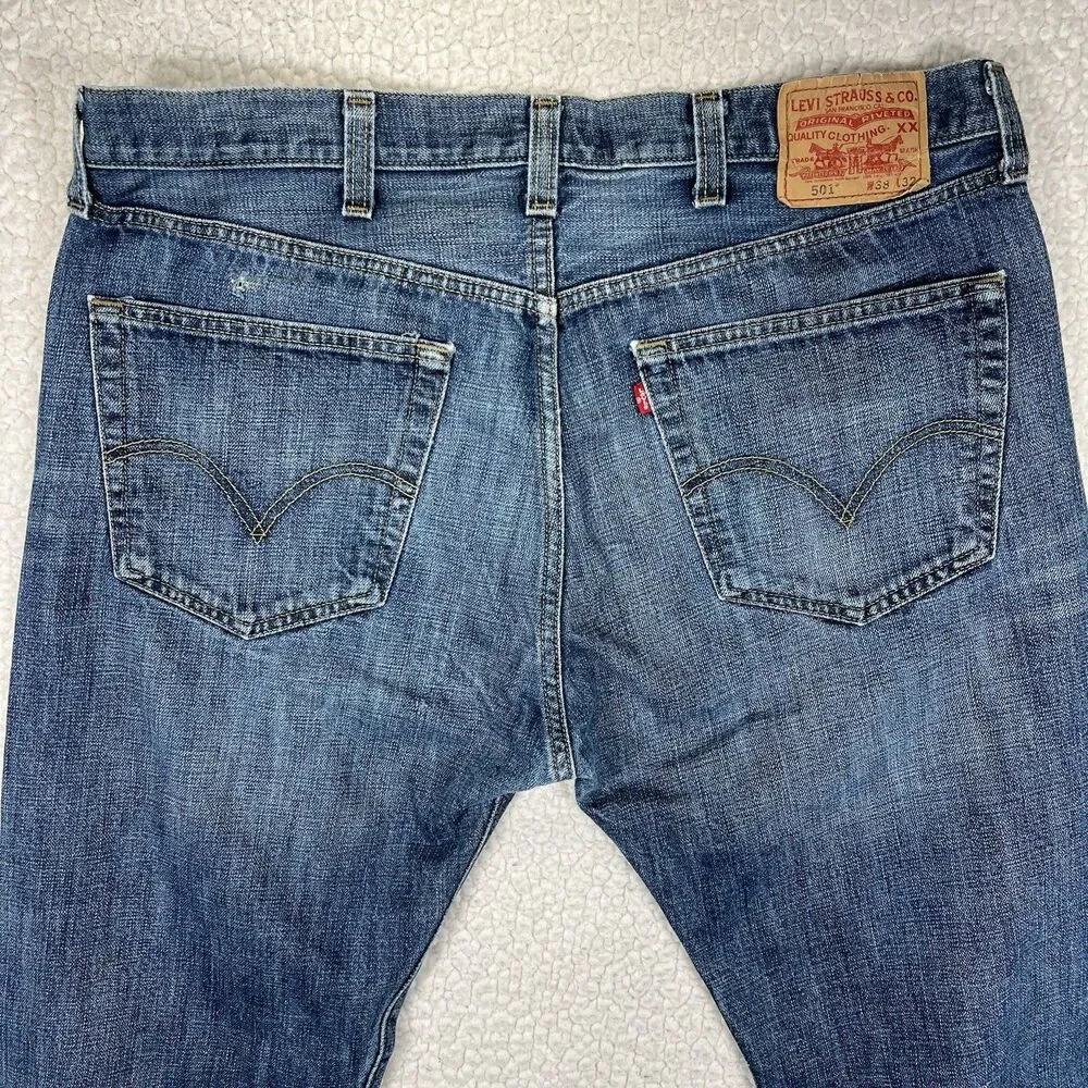 Levi’s 501 Jeans‎ Men’s 38x32 Blue Straight Leg Button Fly Grunge Y2K Skater